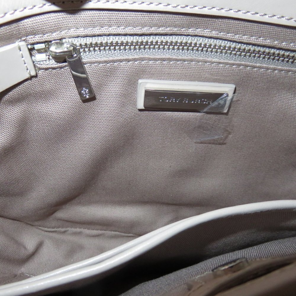 Tory Burch Pebbled Leather Saddle Crossbody Bag French Gray w/ Lock NWT $495 - Picture 7 of 10